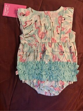 Ruffle Butts Pink Flamingo Print Ruffle Romper